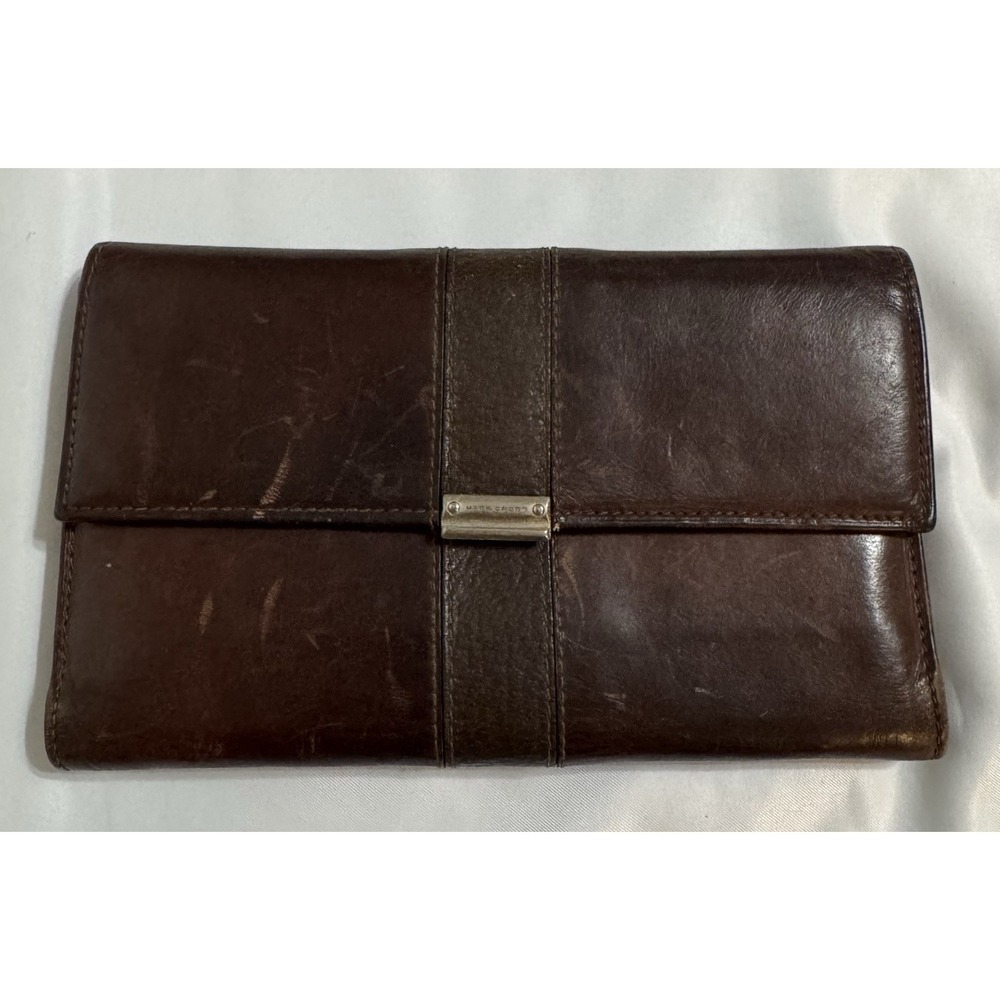 Vintage Mark Cross Brown Trifold Leather Wallet & Checkbook + Card Holder